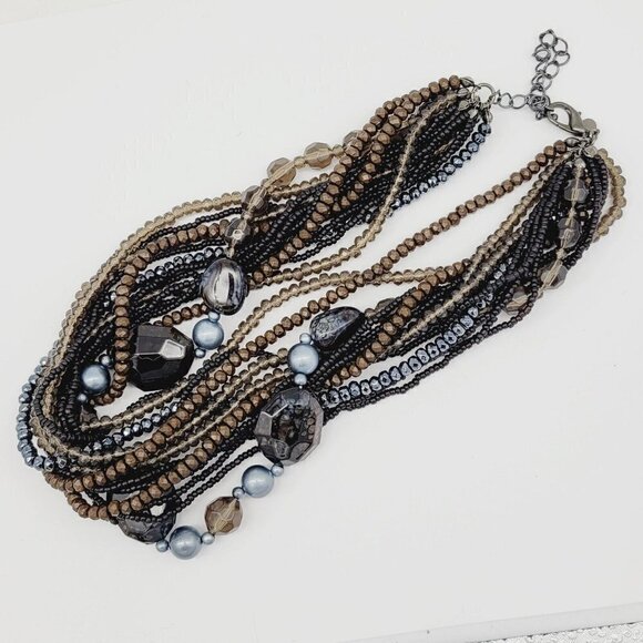 Premier Designs Natural Beauty  Multi Strand Necklace 17" - 21"  Browns & Grays - Picture 7 of 8